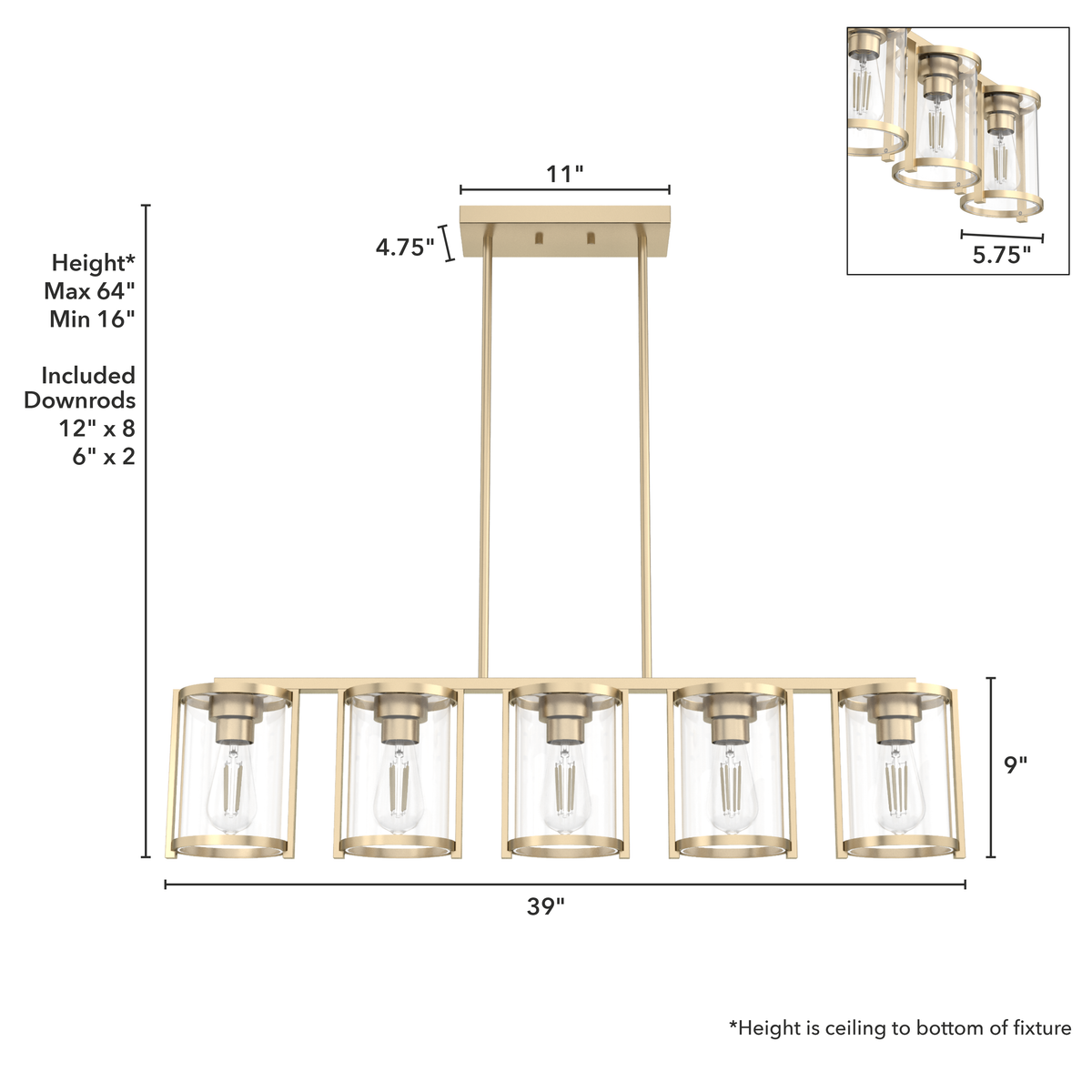 Astwood 39-inch 5-light Alturas Gold Linear Chandelier with Clear Glass