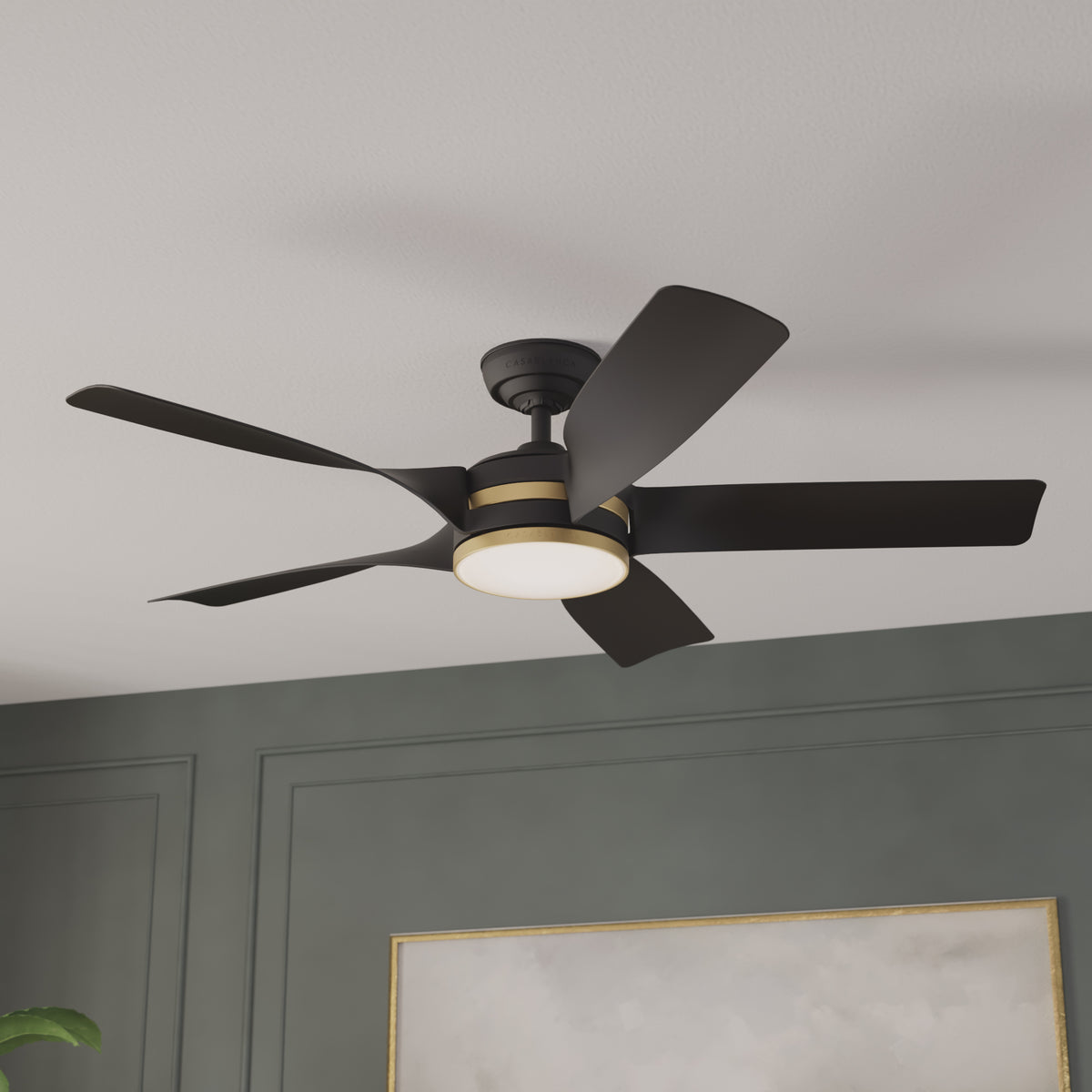 Casablanca 52 inch Julia ENERGY STAR® Matte Black Damp Rated Ceiling Fan with LED Light Kit and Wall Control and Handheld Remote
