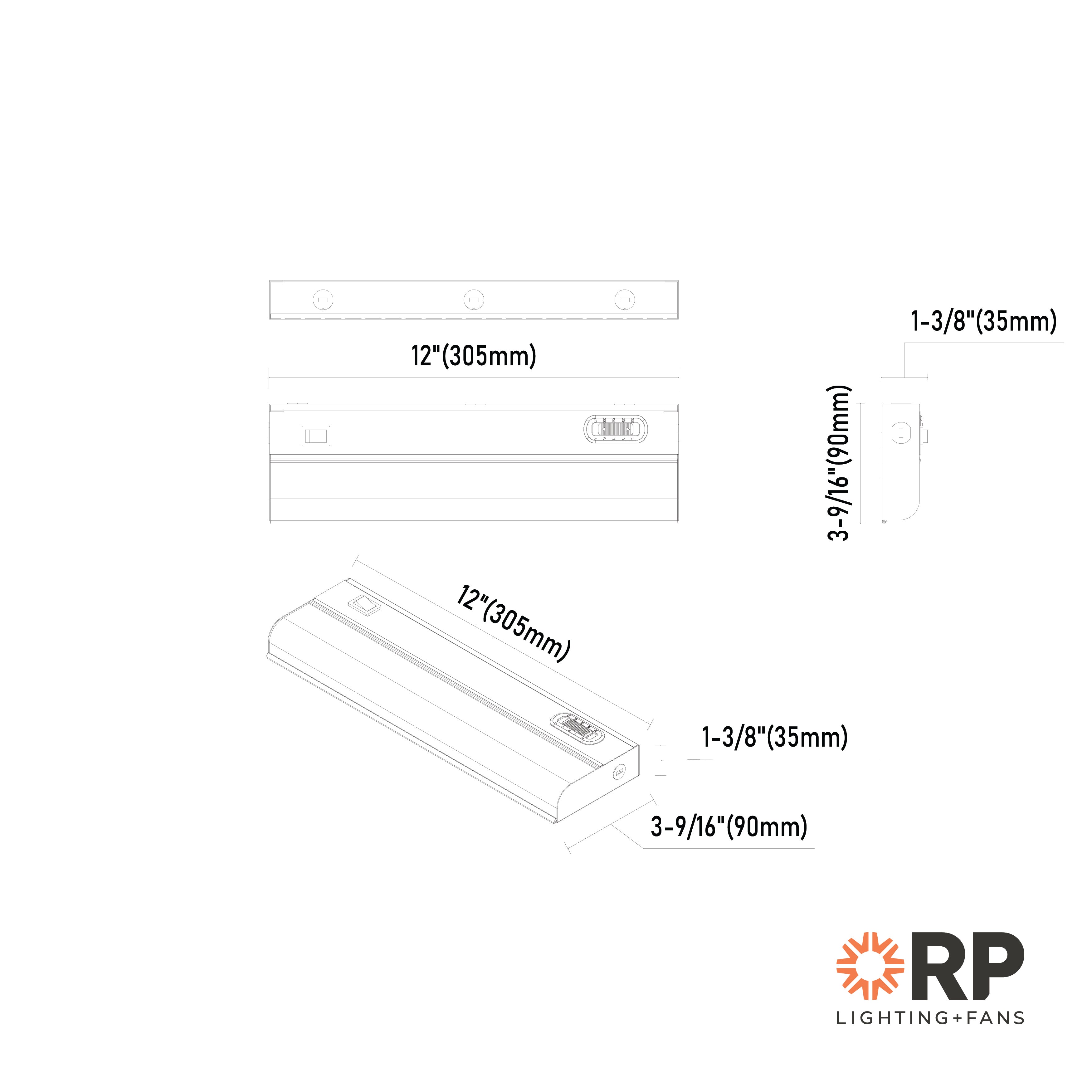 12-inch White Under Cabinet Light with 5-CCT Selectable White and Frosted Lens