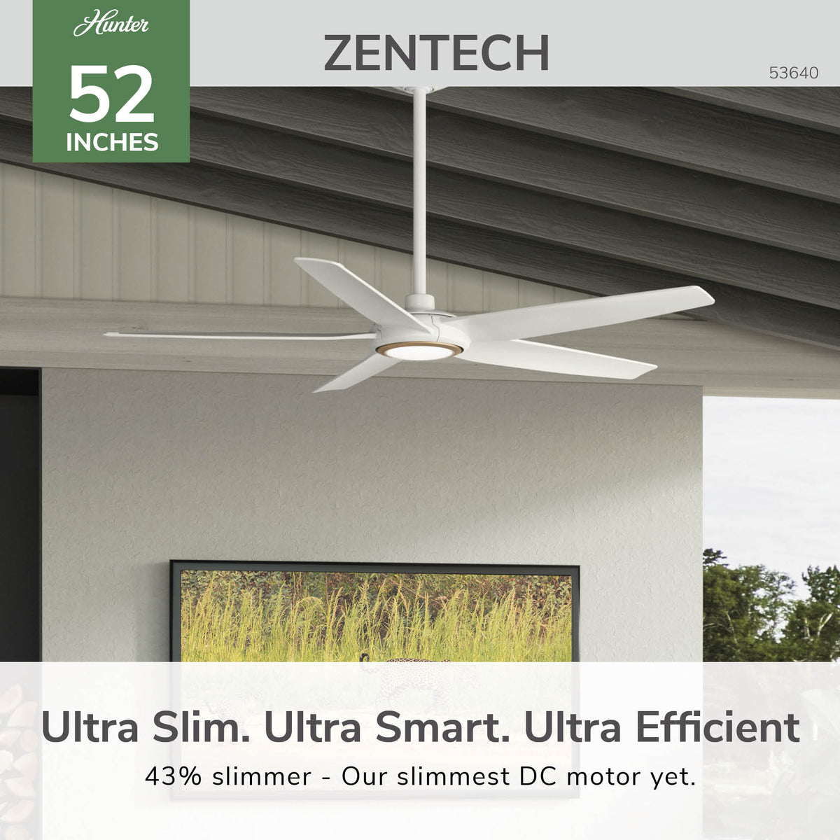 52 inch Zentech Wi-Fi ENERGY STAR® Fresh White Damp Rated Ceiling Fan with LED Light Kit and Handheld Remote