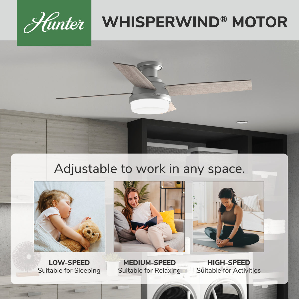 52 inch Dempsey Matte Silver Low Profile Ceiling Fan with LED Light Kit and Handheld Remote
