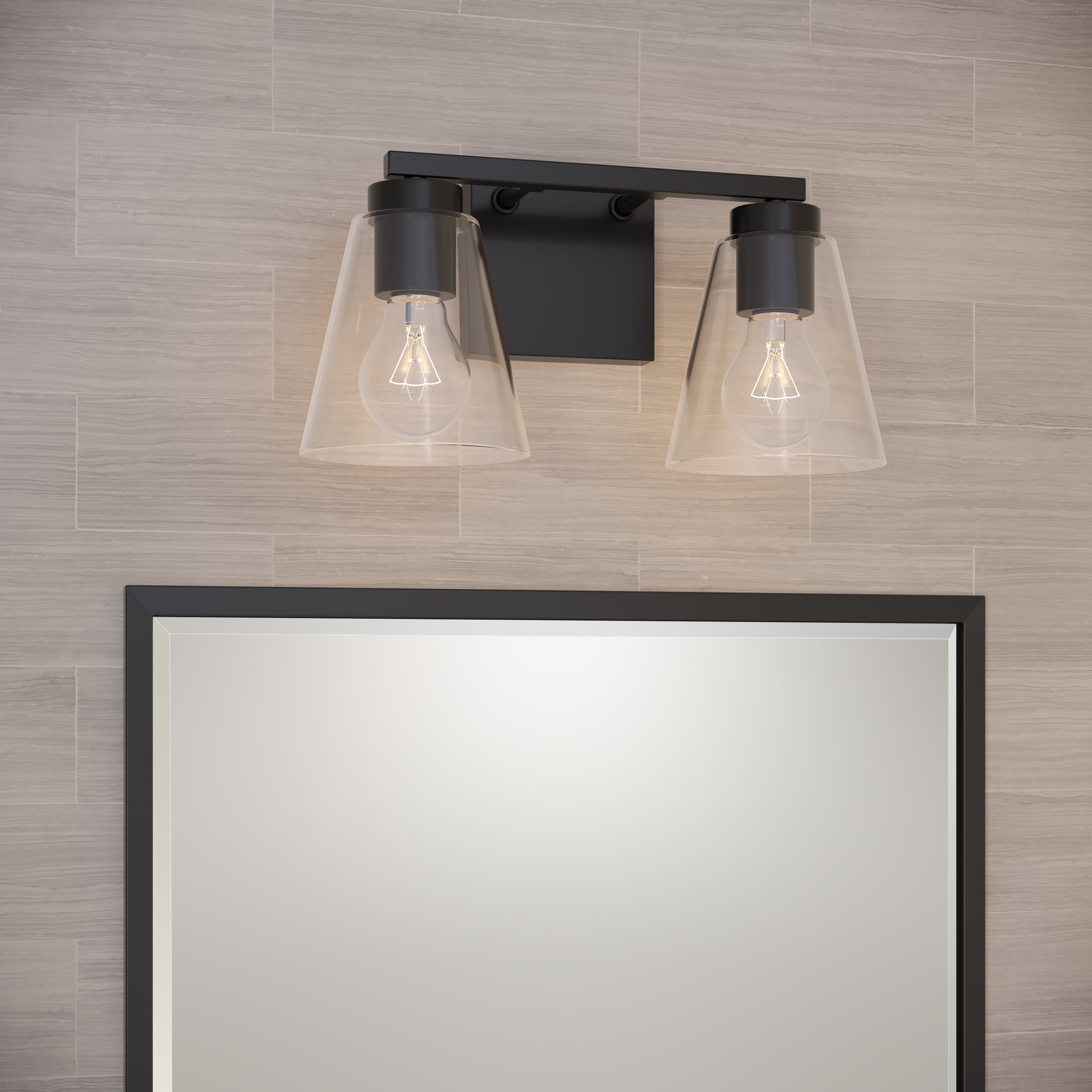13-inch Strayhan Matte Black 2-Light Clear Glass Bathroom Vanity Light