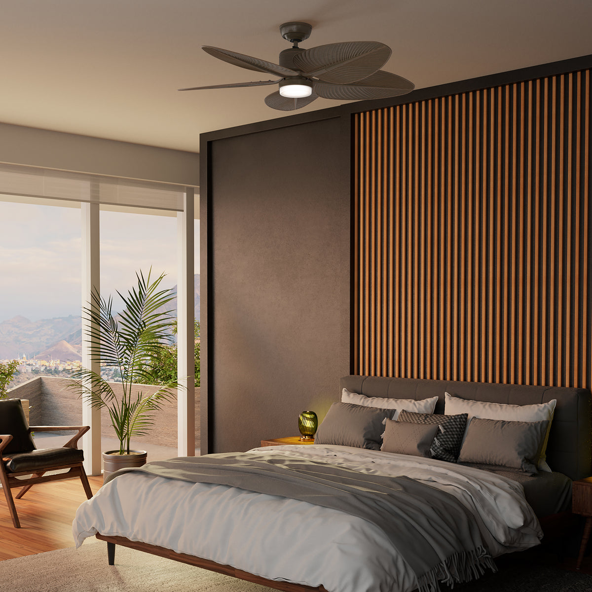 Casablanca 52 inch Coveview ENERGY STAR® Matte Bronze Damp Rated Ceiling Fan with LED Light Kit and Wall Control and Handheld Remote