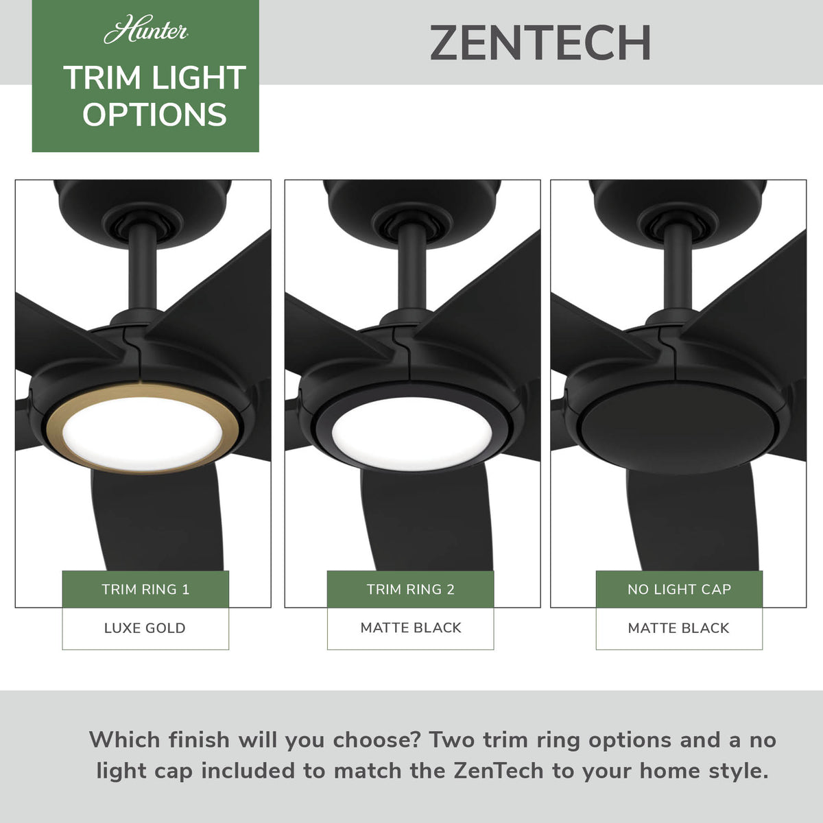 44 inch Zentech Wi-Fi ENERGY STAR® Matte Black Damp Rated Ceiling Fan with LED Light Kit and Handheld