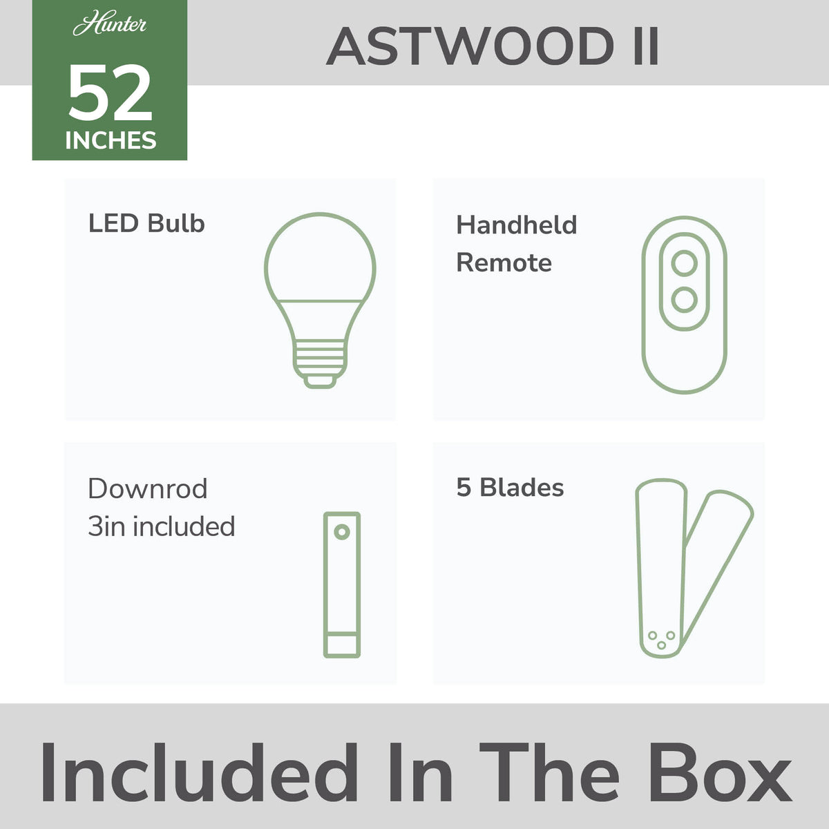 52 inch Astwood II Matte Black Ceiling Fan with LED Light Kit and Handheld Remote