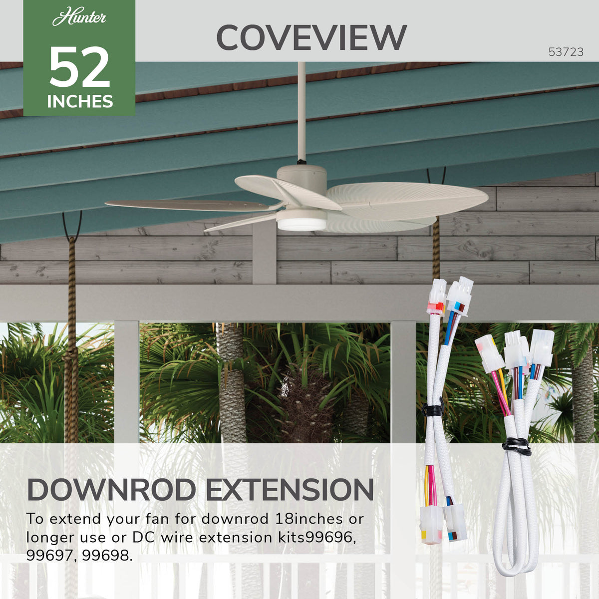 Casablanca 52 inch Coveview ENERGY STAR® Cream Damp Rated Ceiling Fan with LED Light Kit and Wall Control and Handheld Remote