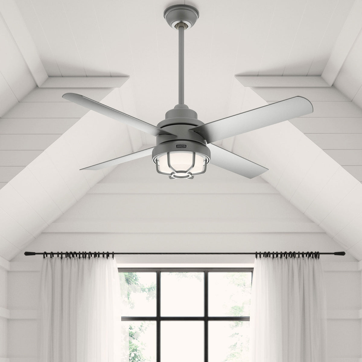54 inch Searow Matte Silver WeatherMax Indoor / Outdoor Ceiling Fan with LED Light Kit and Wall Control