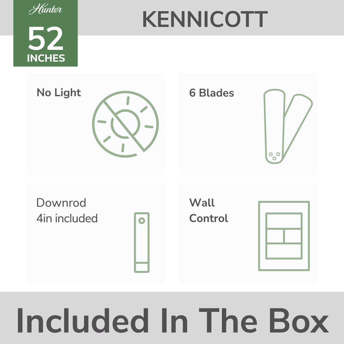 52 inch Kennicott Matte Silver Damp Rated Ceiling Fan and Wall Control
