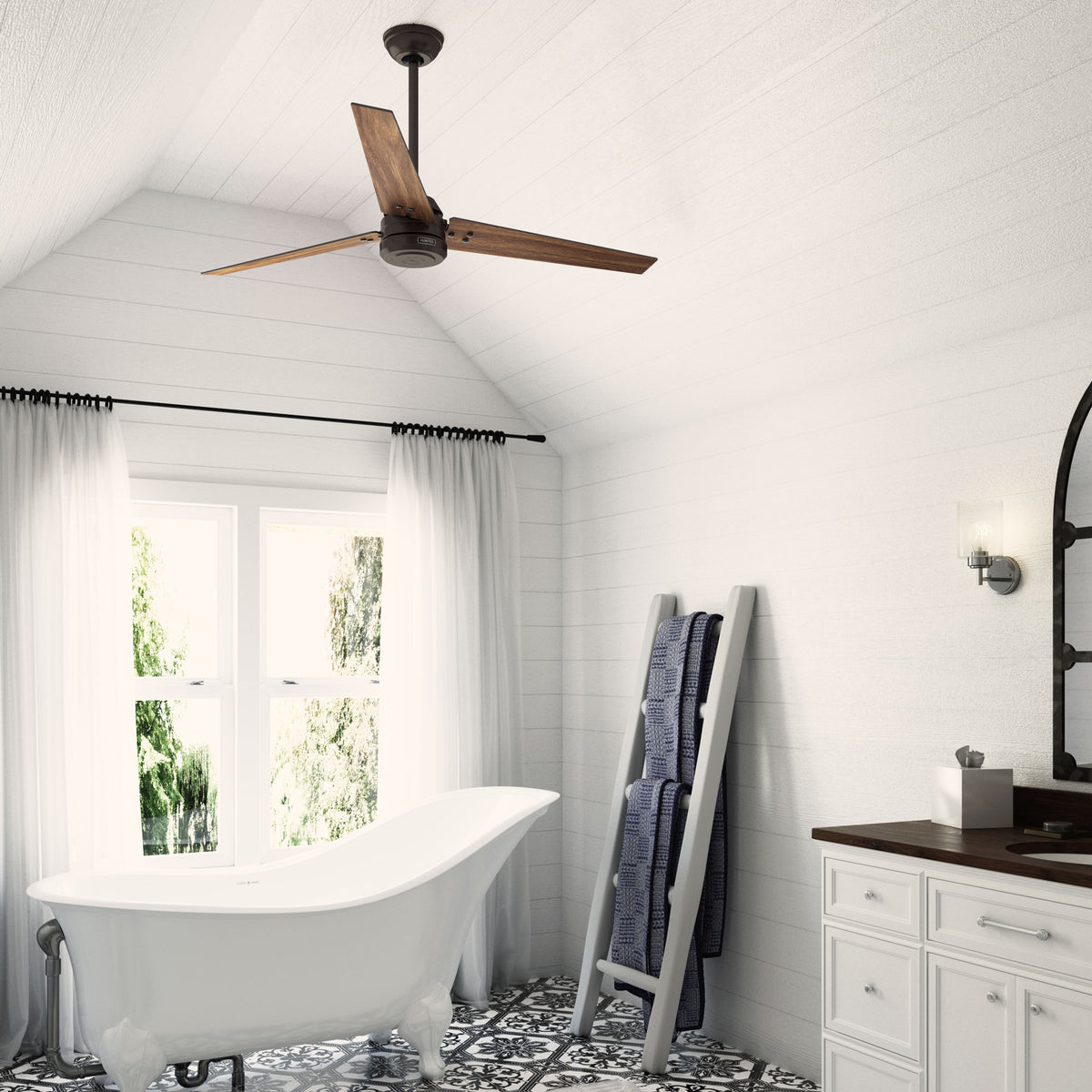 60 inch Cassius ENERGY STAR® Premier Bronze Damp Rated Ceiling Fan and Wall Control