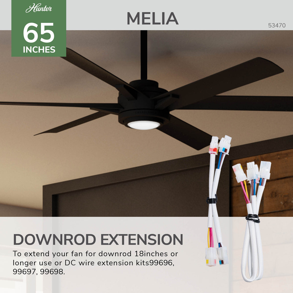 Casablanca 65 inch Melia ENERGY STAR® Matte Black Damp Rated Ceiling Fan with LED Light Kit and Wall Control and Handheld Remote
