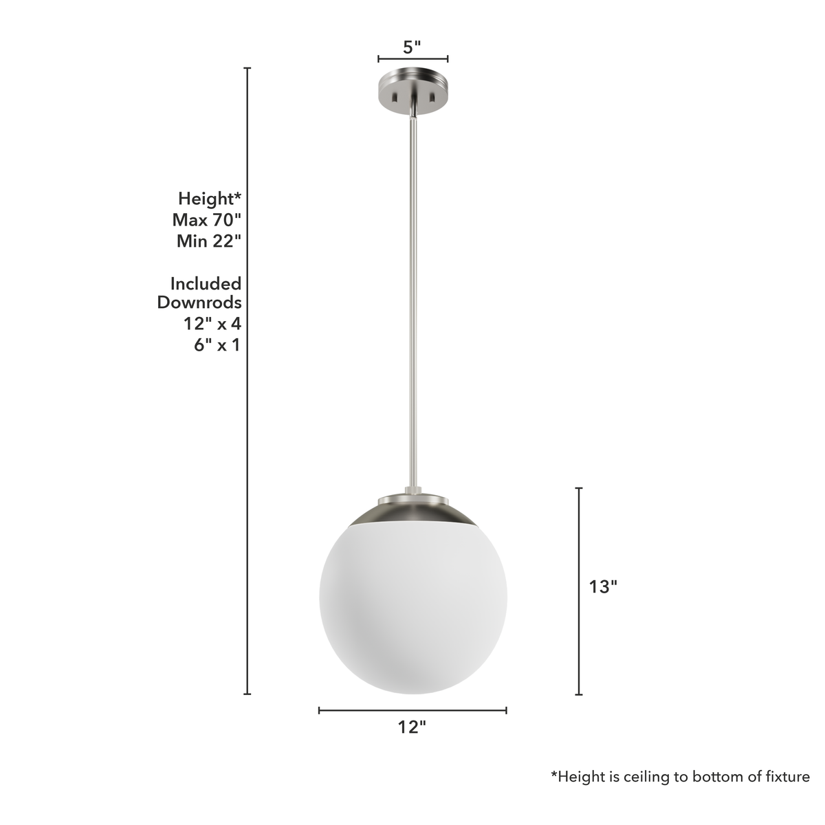 Hepburn 12-inch 1-light Brushed Nickel Globe Pendant with Cased White Glass