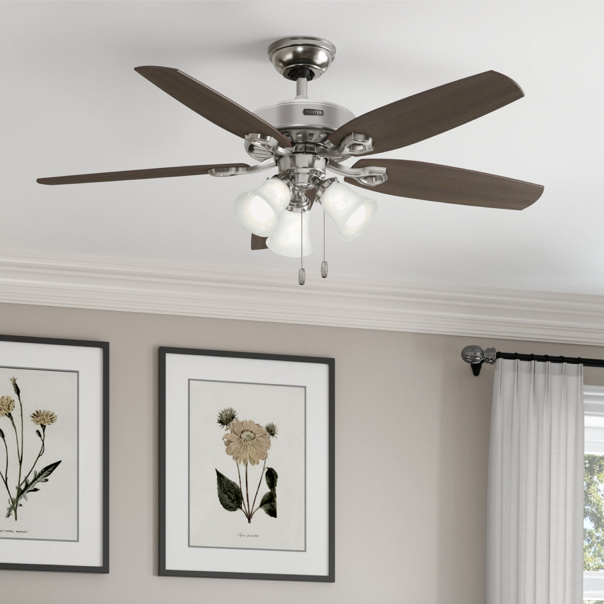 52 inch Builder Brushed Nickel Ceiling Fan with LED Light Kit and Pull Chain