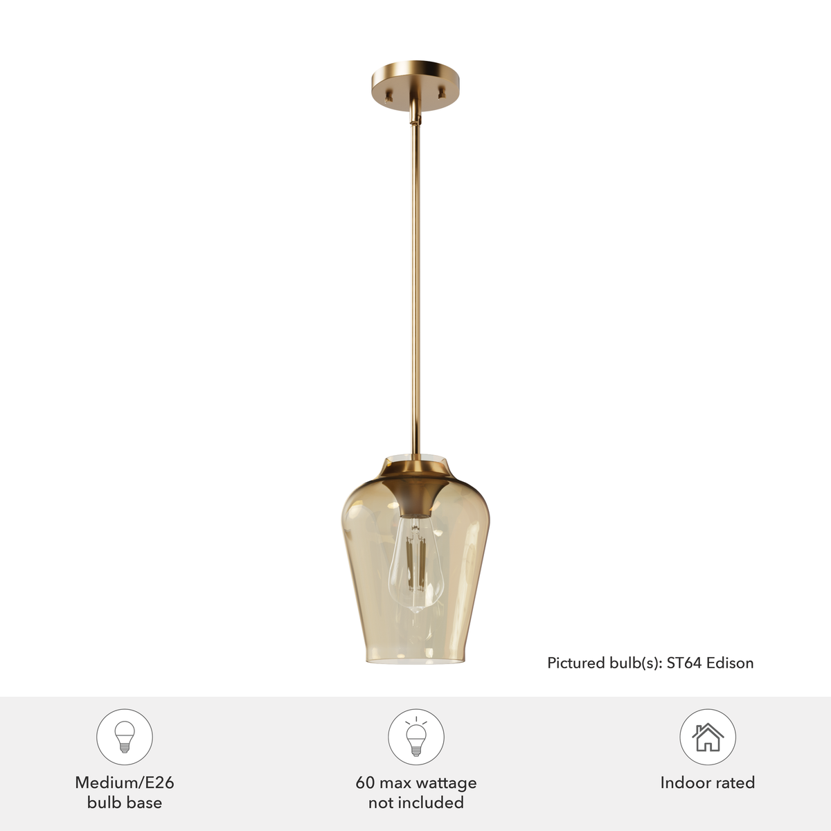 Vidria 7.25-inch 1-light Alturas Gold Pendant with Amber Iridescent Glass