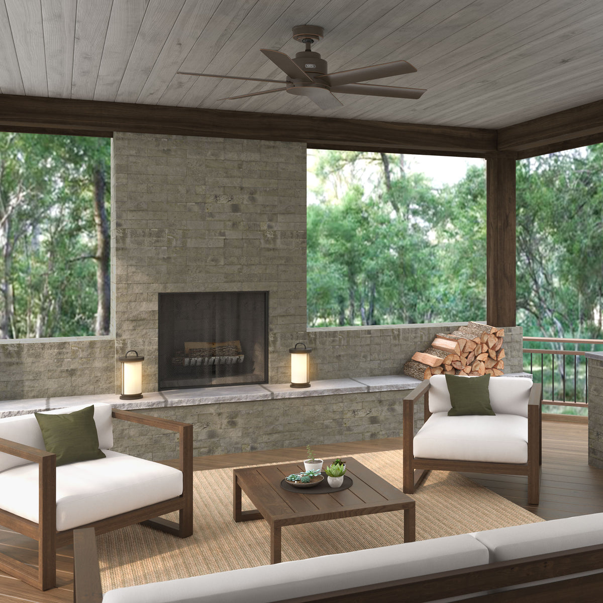 52 inch Kennicott Matte Bronze Damp Rated Ceiling Fan and Wall Control