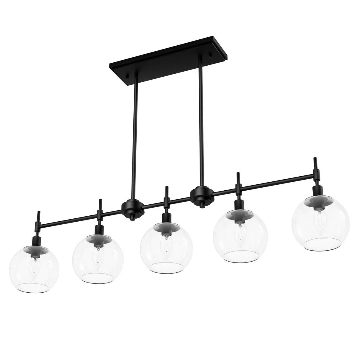 Xidane 42.25-inch 5-light Matte Black Linear Chandelier with Clear Glass
