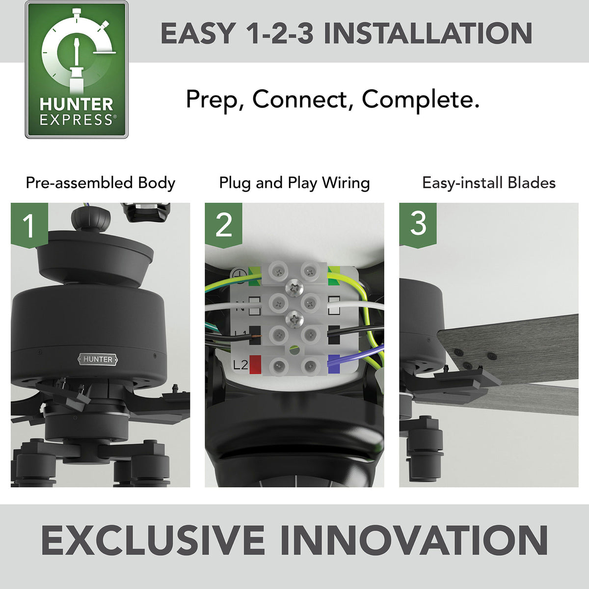 52 inch Techne Wi-Fi HunterExpress Matte Black Ceiling Fan with LED Light Kit and Handheld Remote
