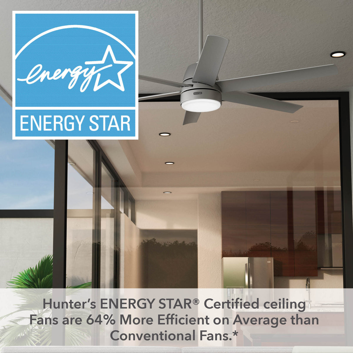 60 inch Skysail ENERGY STAR® Matte Silver WeatherMax Indoor / Outdoor Ceiling Fan with LED Light Kit and Wall Control