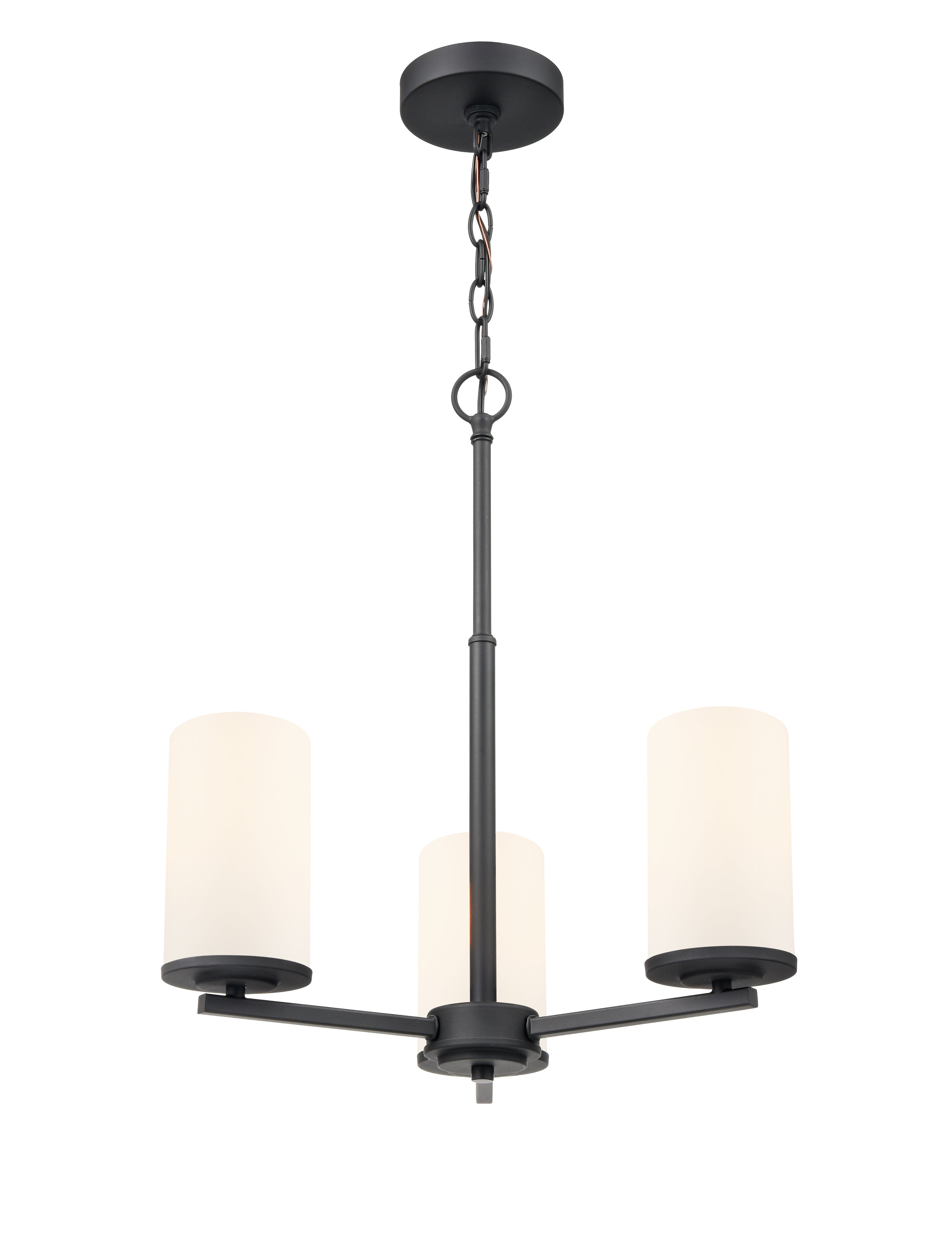 19-inch Verlana Matte Black 3-Light Etched White Glass Chandelier