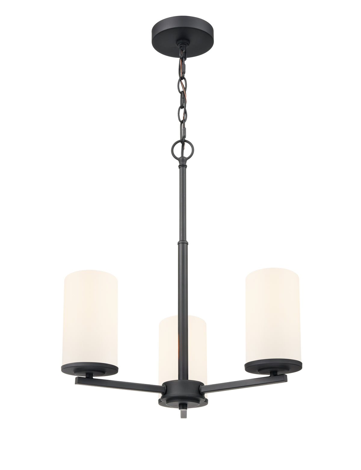 19-inch Verlana Matte Black 3-Light Etched White Glass Chandelier