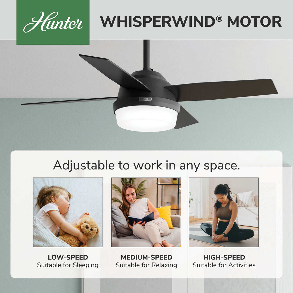44 inch Dempsey Matte Black Ceiling Fan with LED Light Kit and Handheld Remote