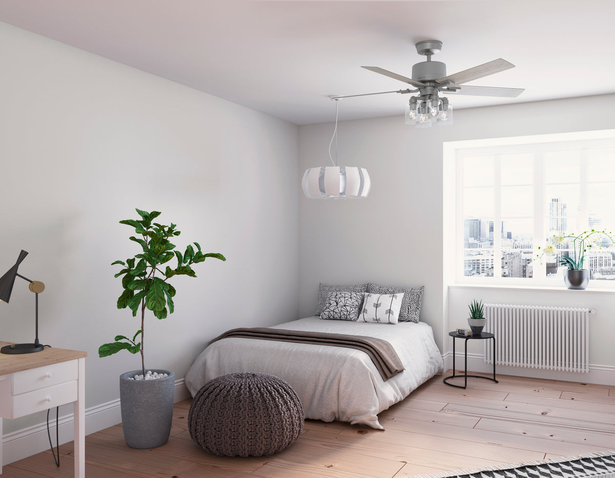 52 inch Techne Wi-Fi HunterExpress Matte Silver Ceiling Fan with LED Light Kit and Handheld Remote