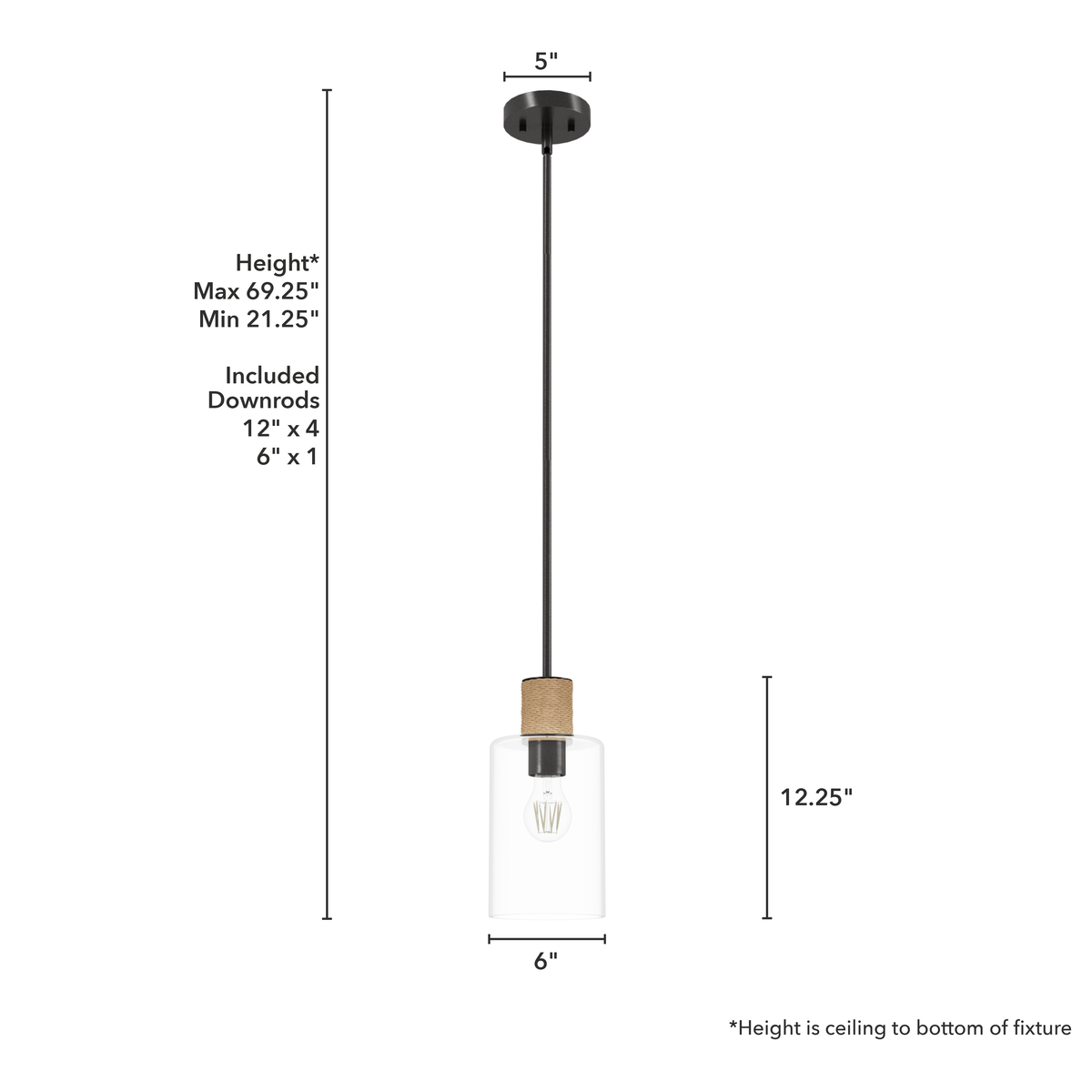 Vanning 6-inch 1-light Noble Bronze and Natural Sisal Rope Pendant with Clear Glass
