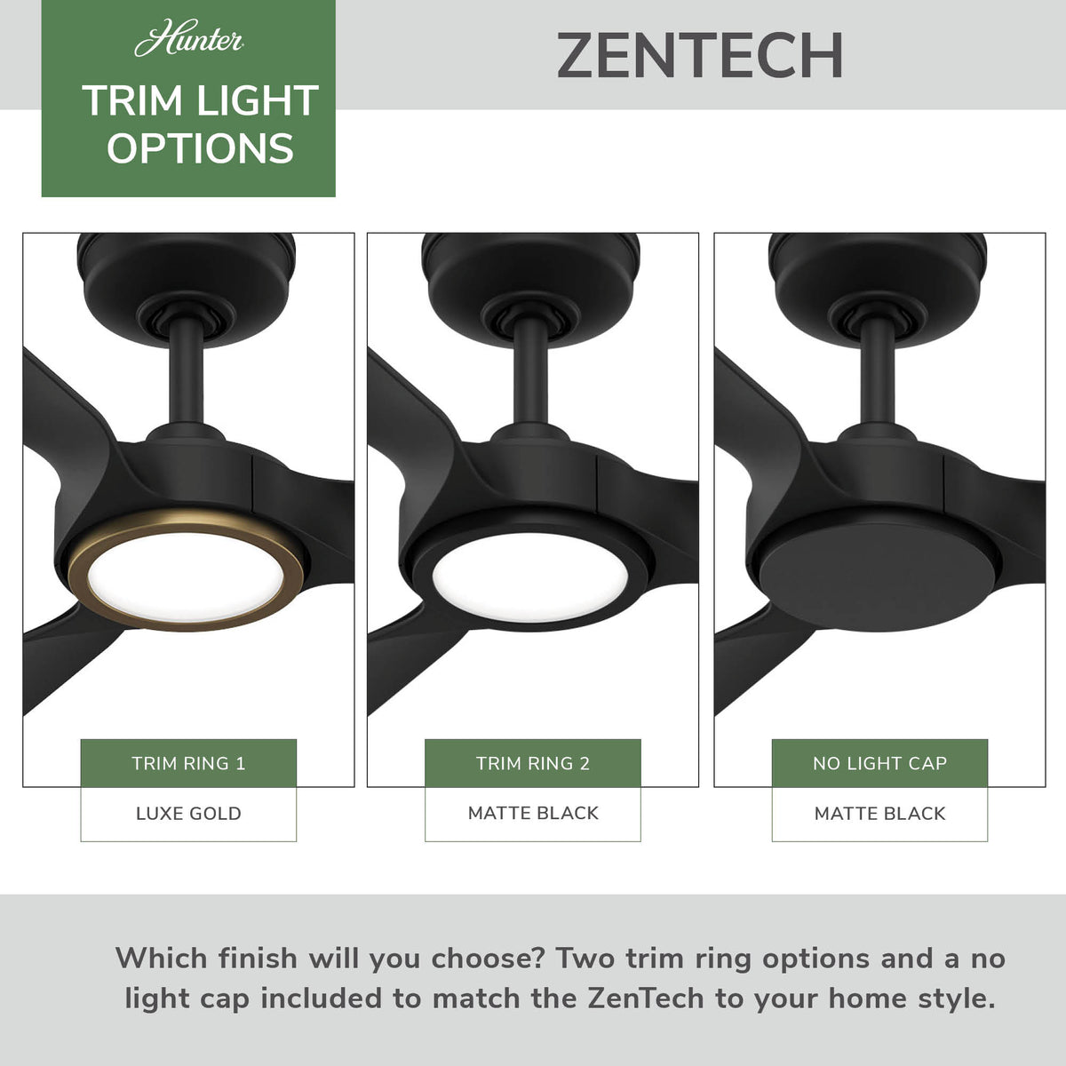 44 inch Zentech Wi-Fi ENERGY STAR® Matte Black Damp Rated Ceiling Fan with LED Light Kit and Handheld Remote