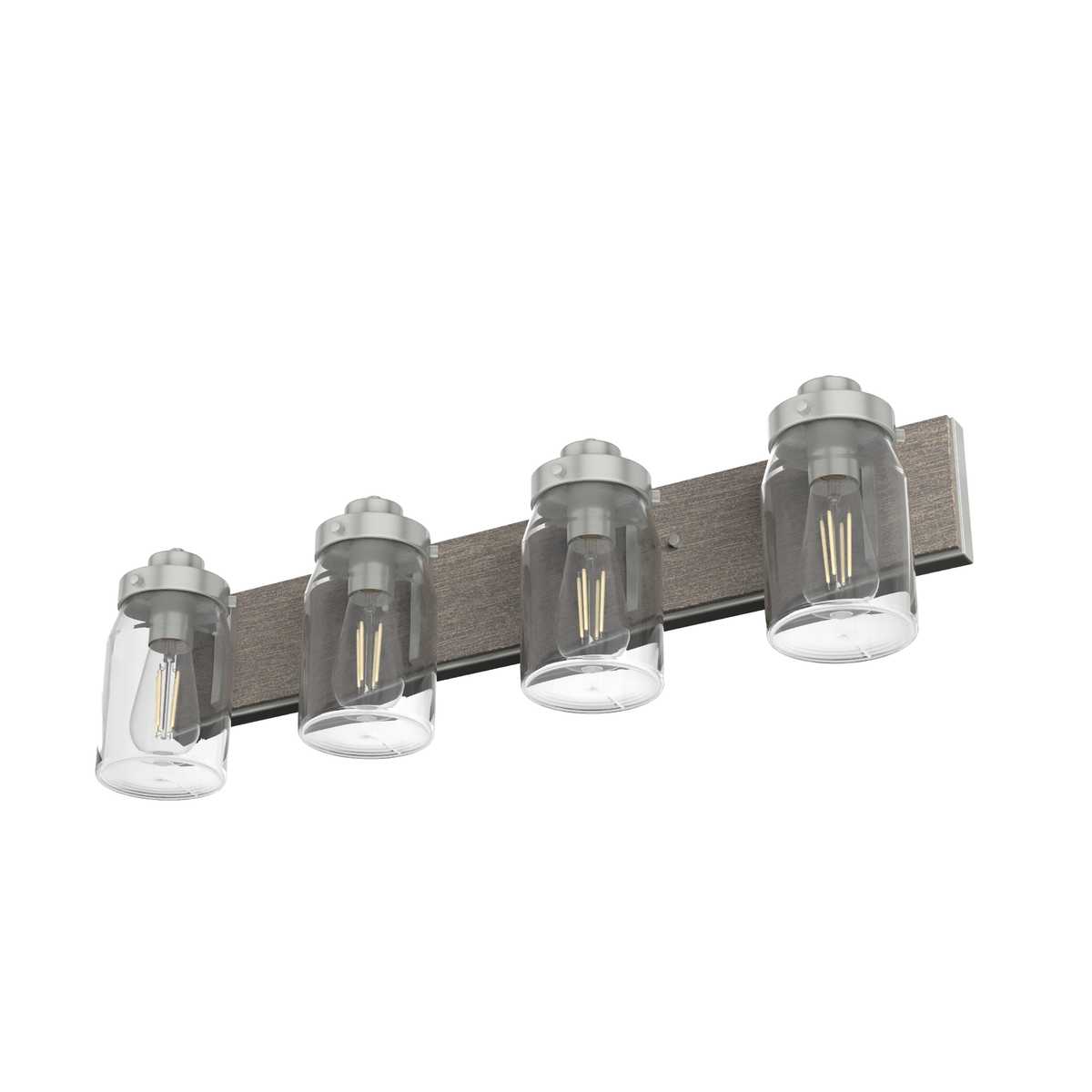 Devon Park 30-inch 4-light Brushed Nickel and Grey Wood Vanity Light with Clear Glass