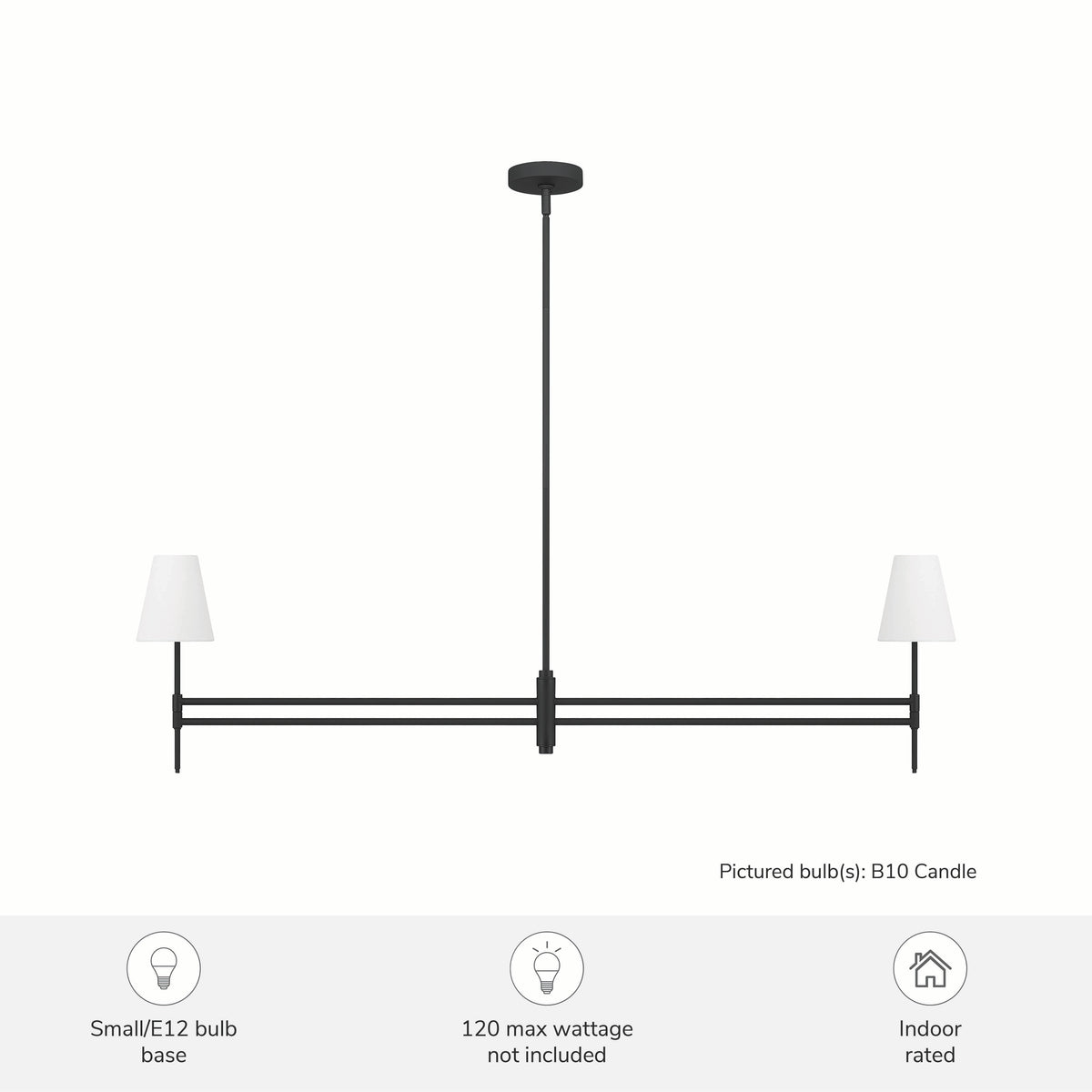 Camelia Stem 53-inch 2-light Matte Black and Off White Linen Linear Chandelier with White Linen Fabric Shade