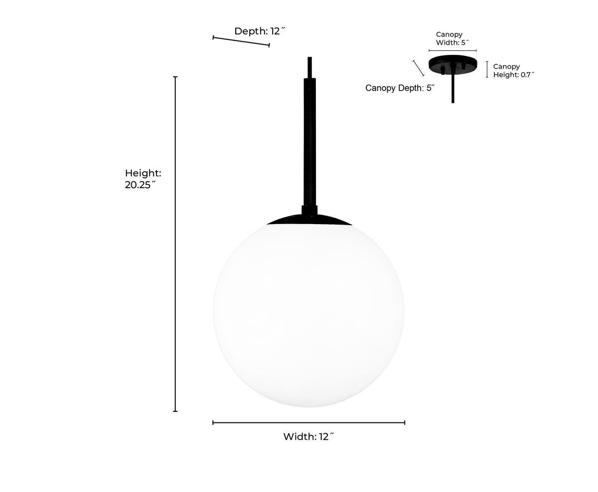 12-inch Kairo Matte Black 1-Light Shiny Opal Glass Pendant Light