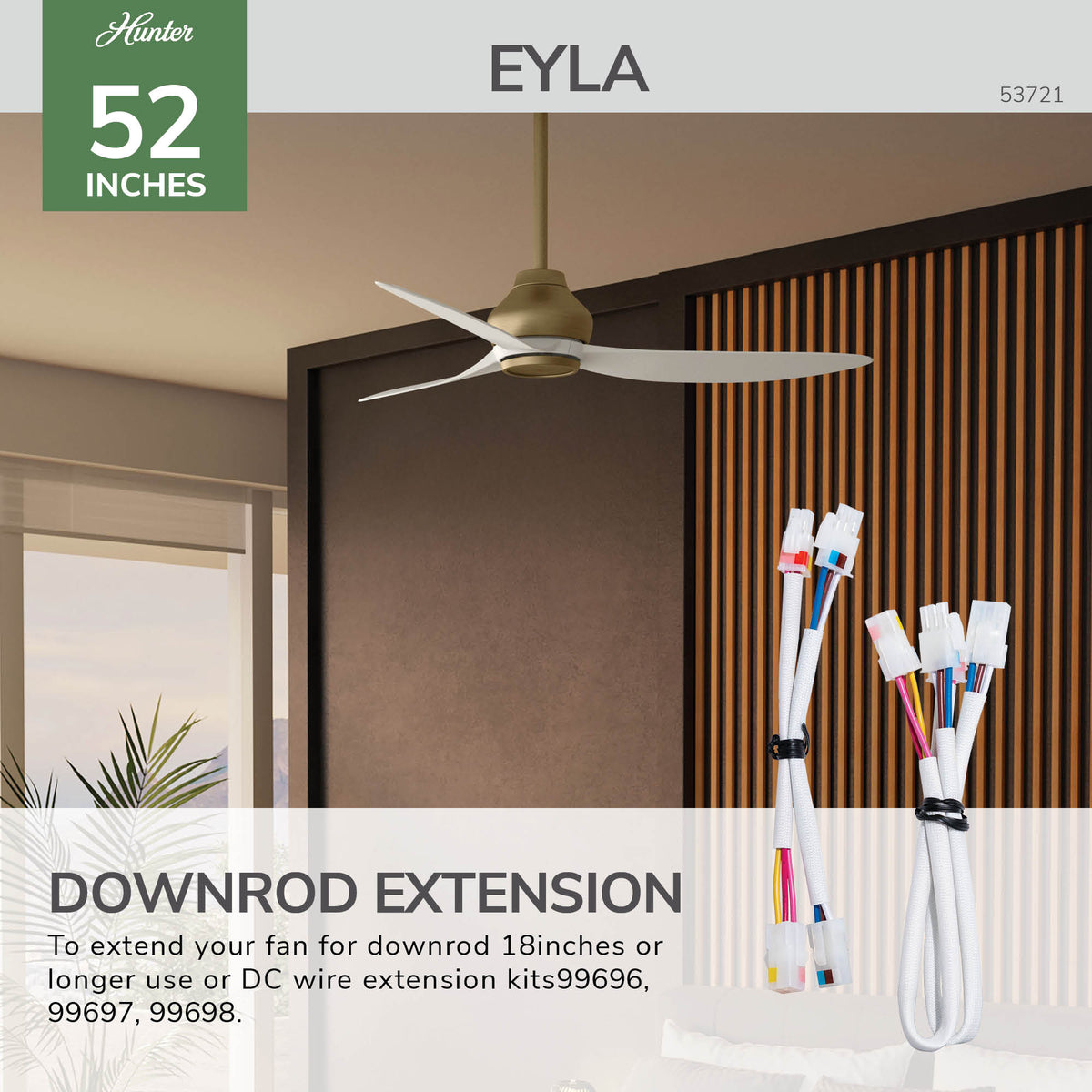 Casablanca 52 inch Eyla ENERGY STAR® Luxe Gold Damp Rated Ceiling Fan and Wall Control and Handheld Remote