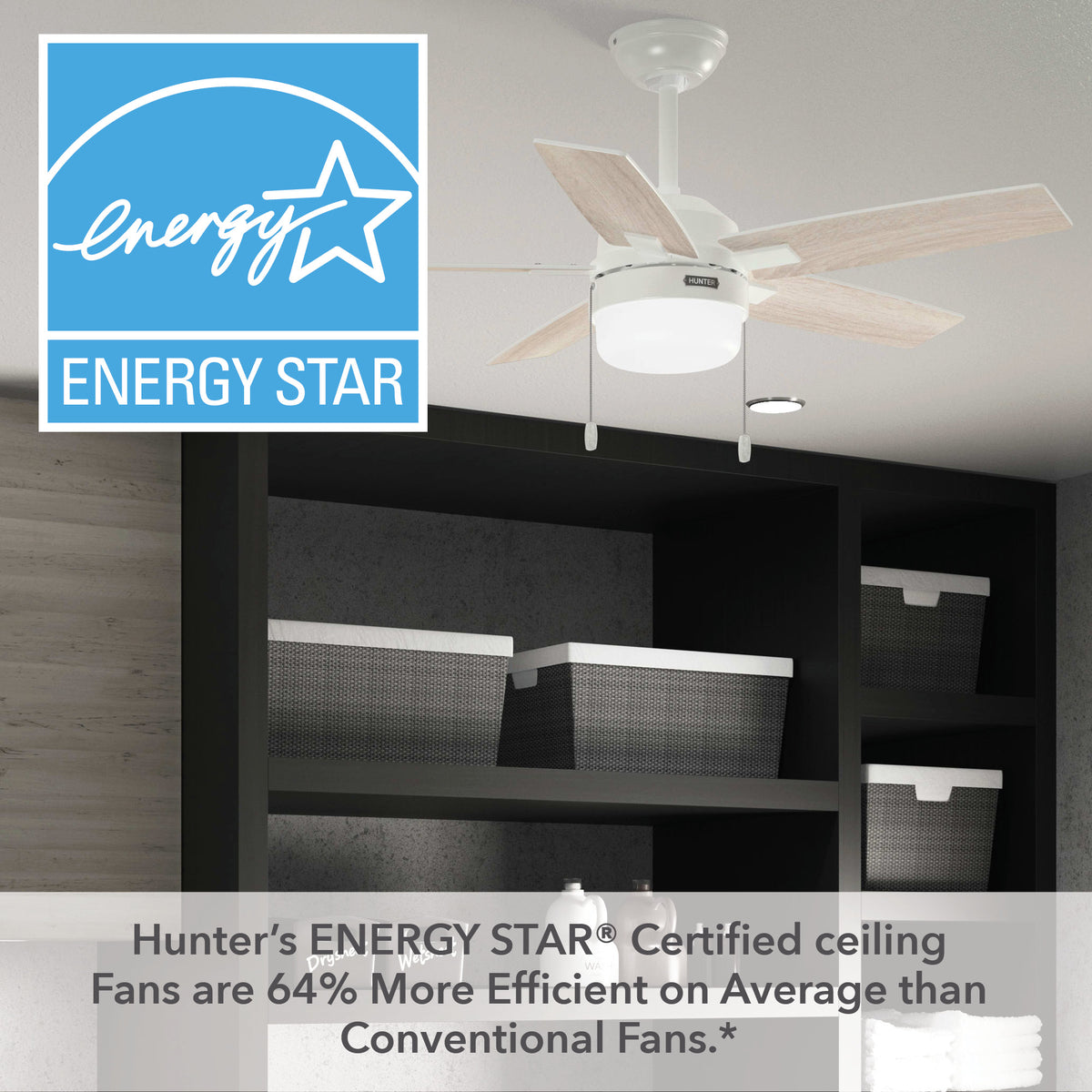 44 inch Anisten ENERGY STAR® Fresh White Ceiling Fan with LED Light Kit and Pull Chain