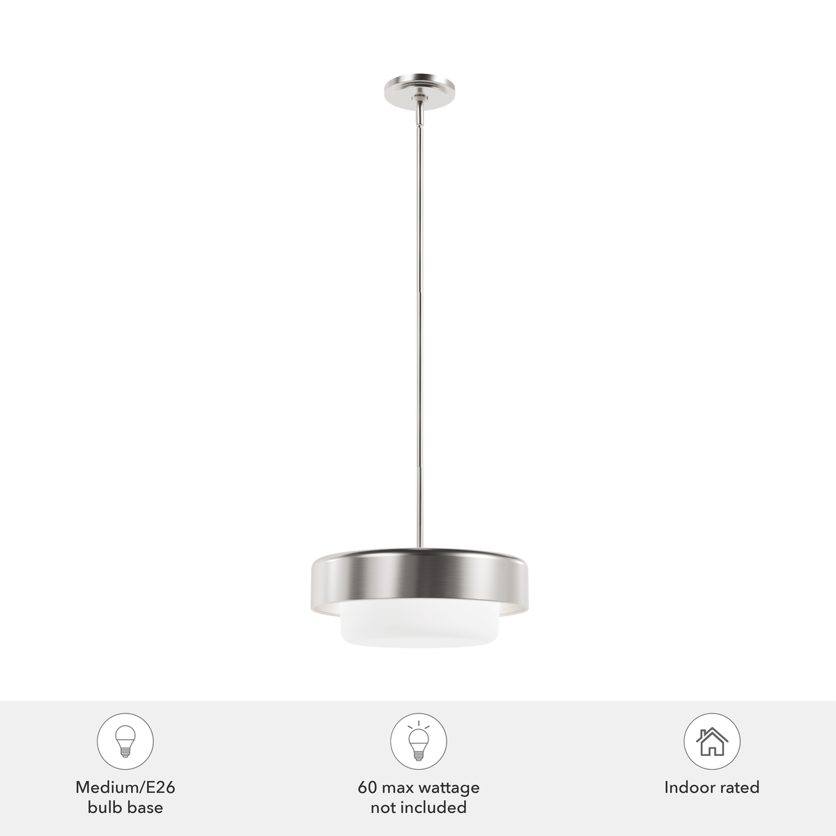 Station 14-inch 2-light Brushed Nickel Pendant with Frosted Cased White Glass