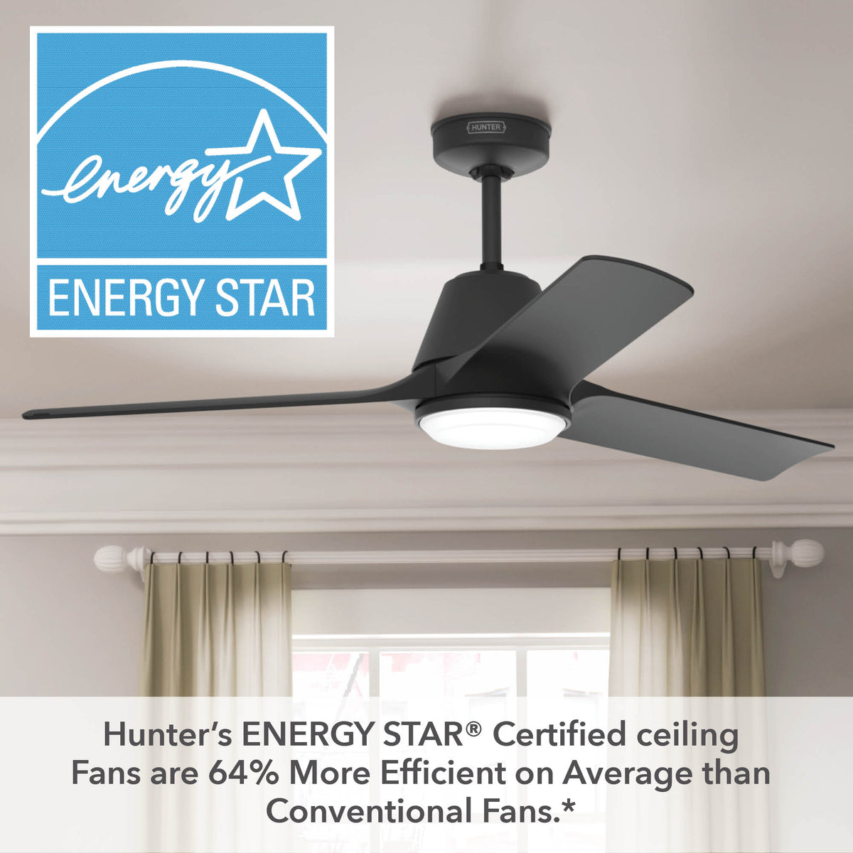 52 inch Aeronaut Wi-Fi ENERGY STAR® Matte Black Damp Rated Ceiling Fan with LED Light Kit and Handheld Remote