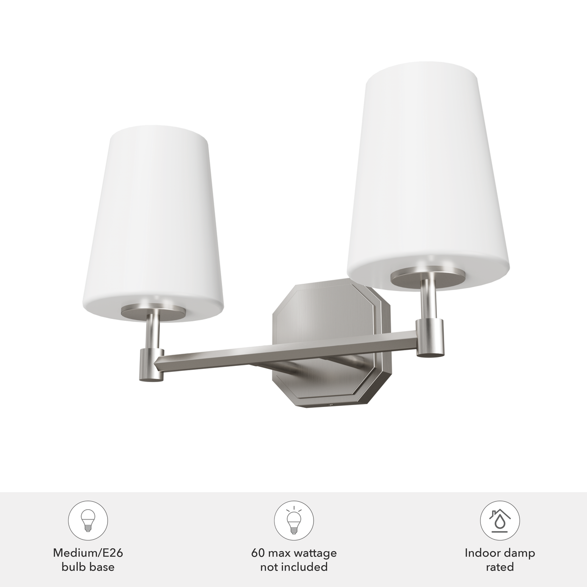 Nolita 16-inch 2-light Brushed Nickel Vanity Light with Cased White Glass