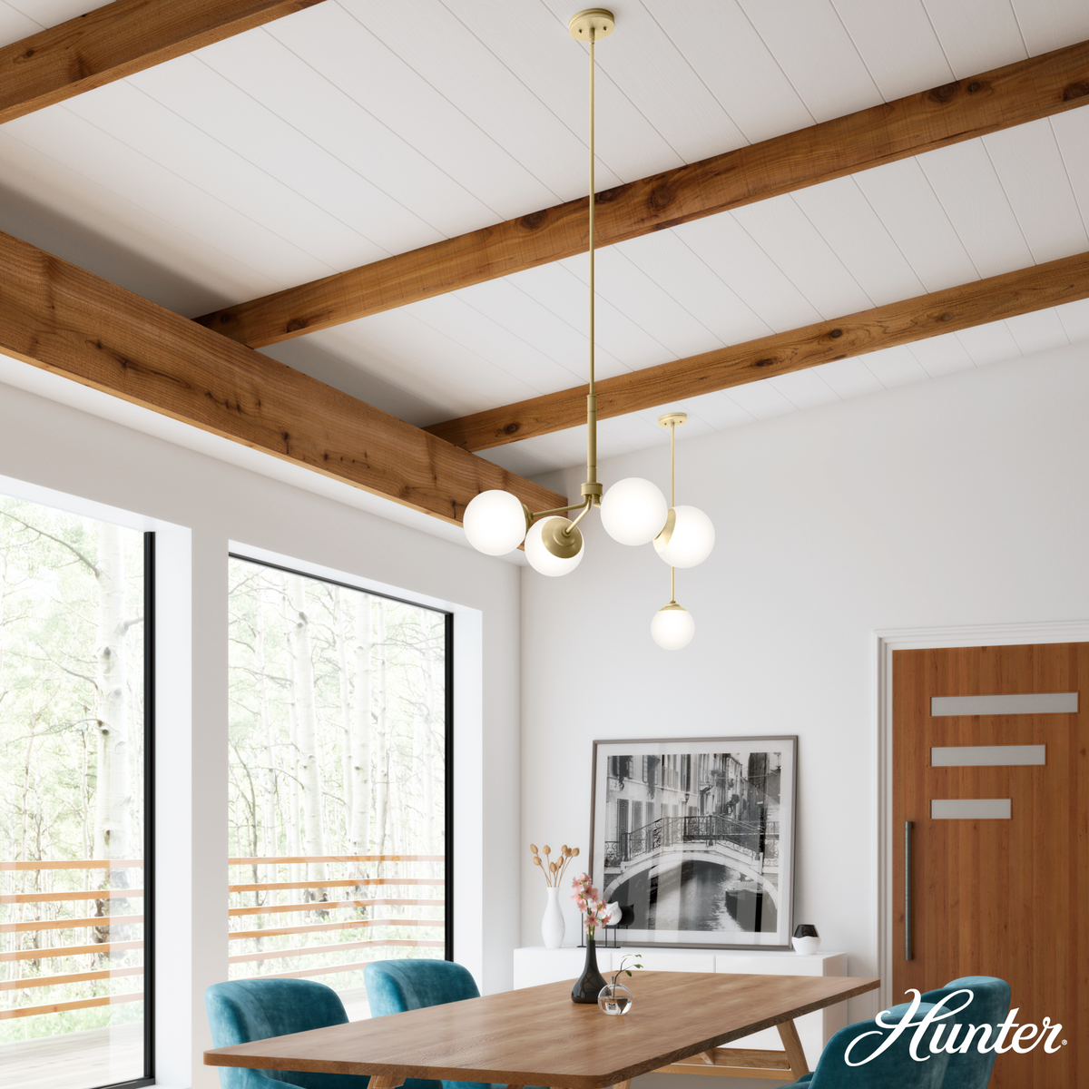 Hepburn 30-inch 4-light Modern Brass Chandelier with Cased White Glass