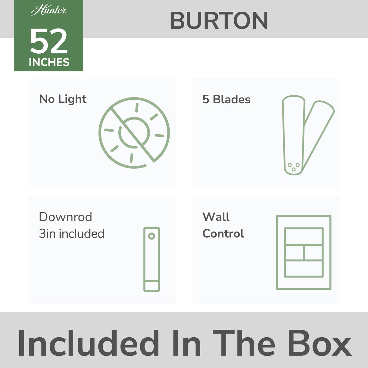 52 inch Burton Matte Black Damp Rated Ceiling Fan and Wall Control