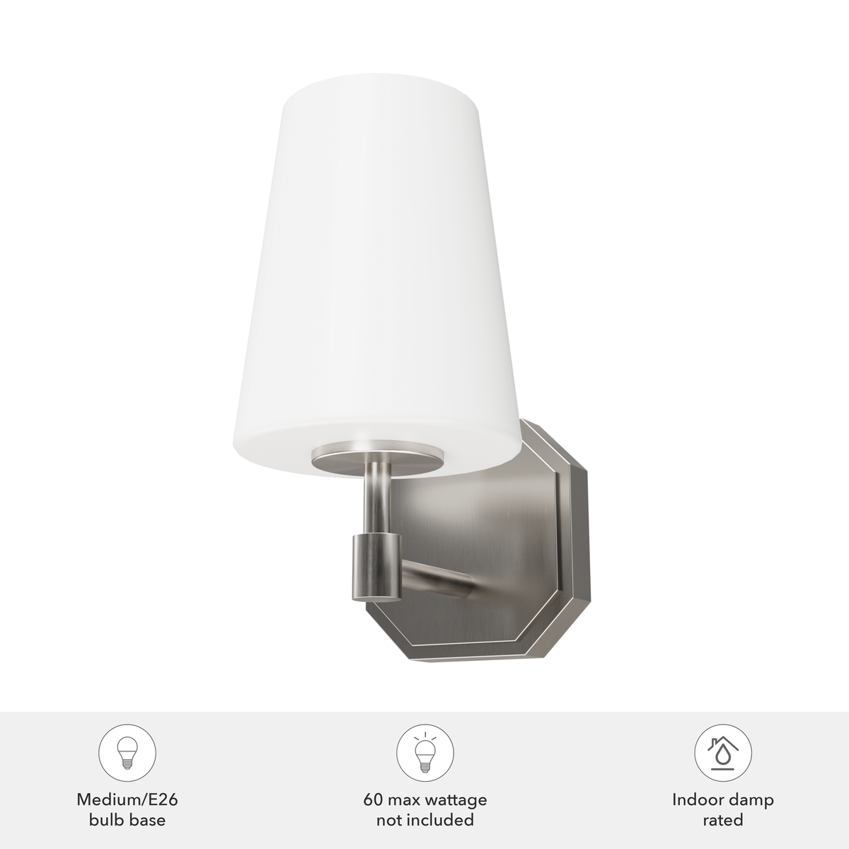 Nolita 10-inch 1-light Brushed Nickel Wall Sconce with Cased White Glass