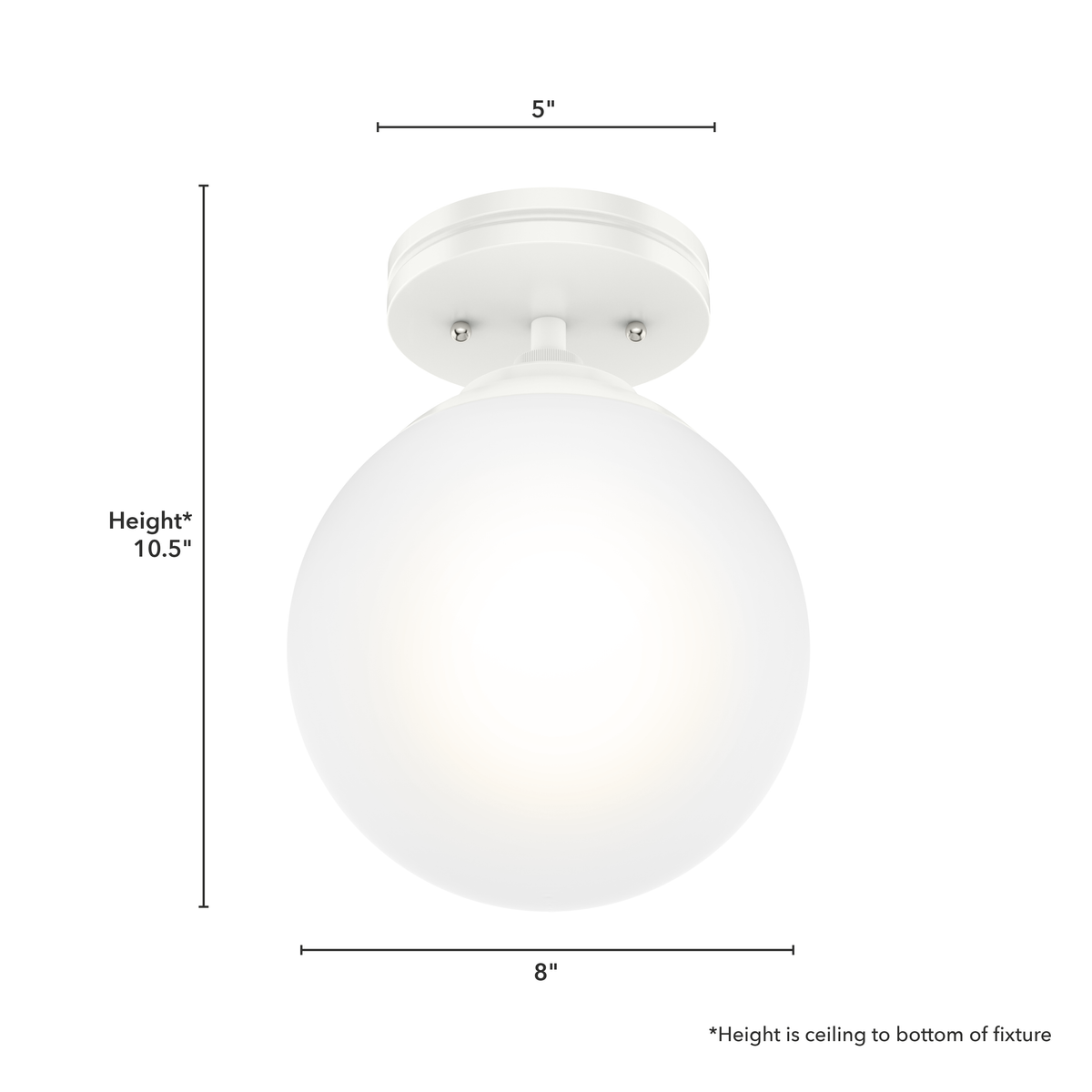Hepburn 8-inch 1-light Matte White Semi-Flush Mount with Cased White Glass