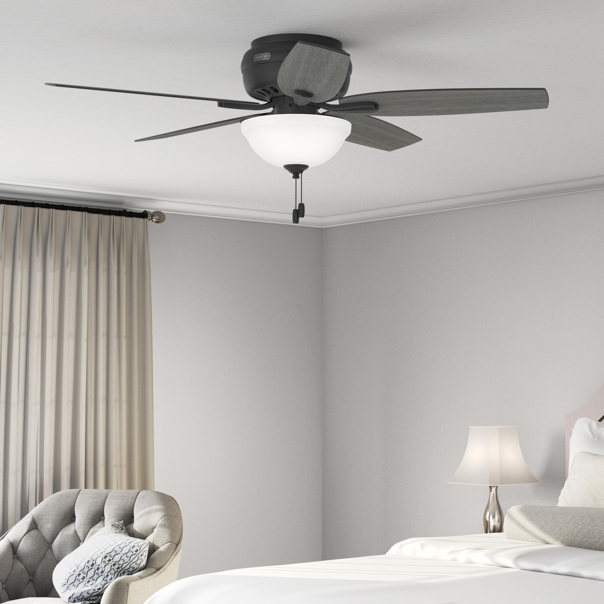 52 inch Newsome Matte Black Low Profile Ceiling Fan with LED Light Kit and Pull Chain