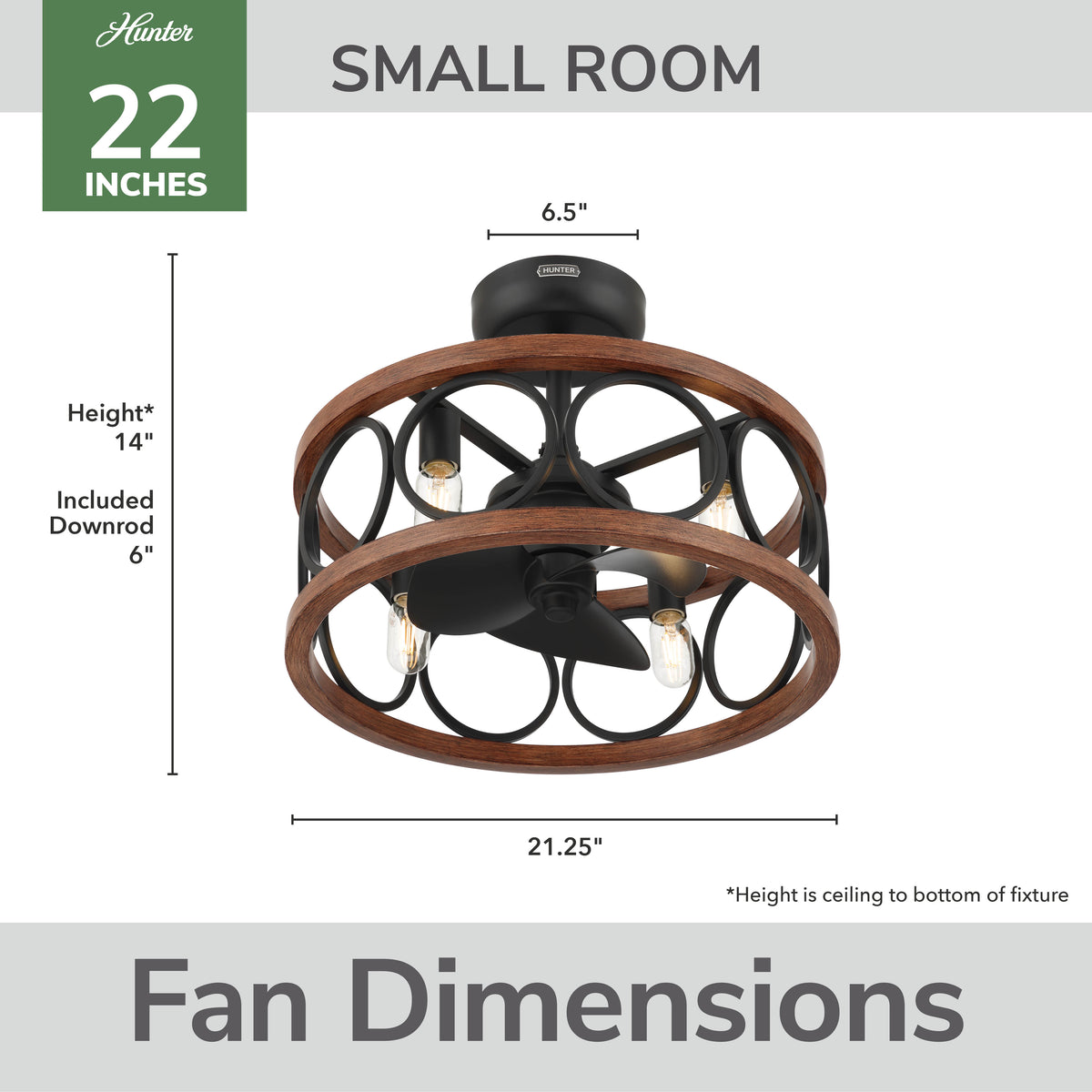 22 inch Haven Fandelier Matte Black Ceiling Fan with Light Kit and Handheld Remote