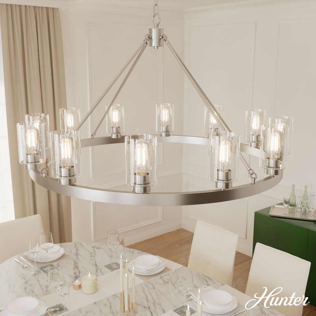 Hartland 44-inch 12-light Brushed Nickel Chandelier with Seeded Glass