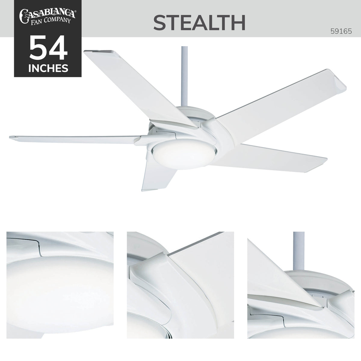 Casablanca 54 inch Stealth Snow White Ceiling Fan with LED Light Kit and Handheld Remote