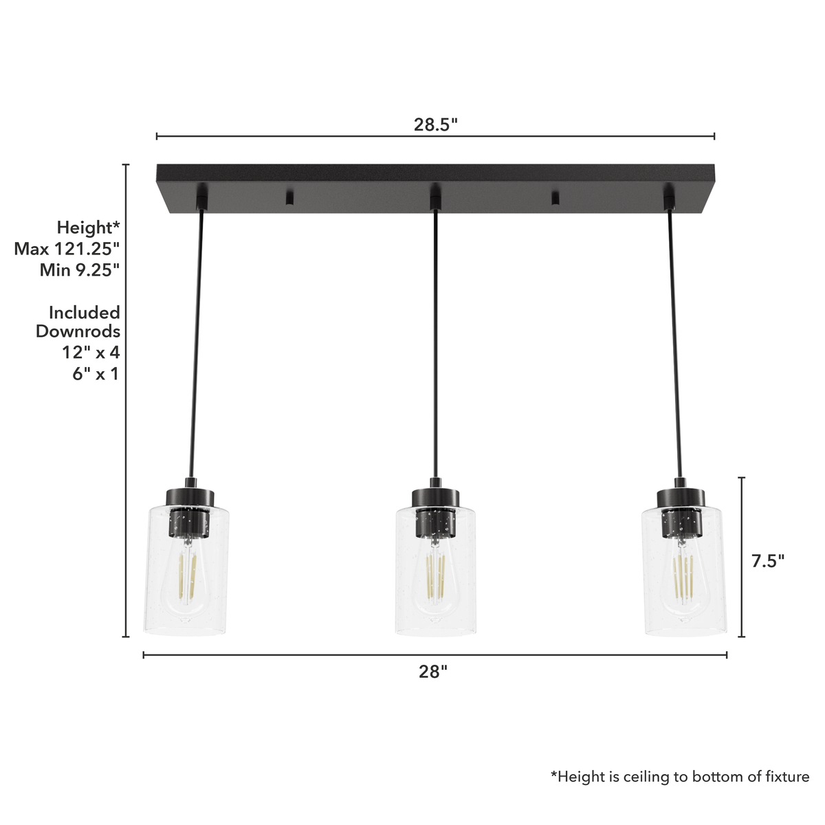 Hartland 26.75-inch 3-light Noble Bronze Linear Pendant Cluster with Seeded Glass