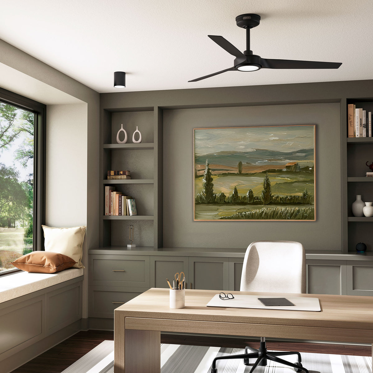 52 inch Zentech Wi-Fi ENERGY STAR® Matte Black Damp Rated Ceiling Fan with LED Light Kit and Remote