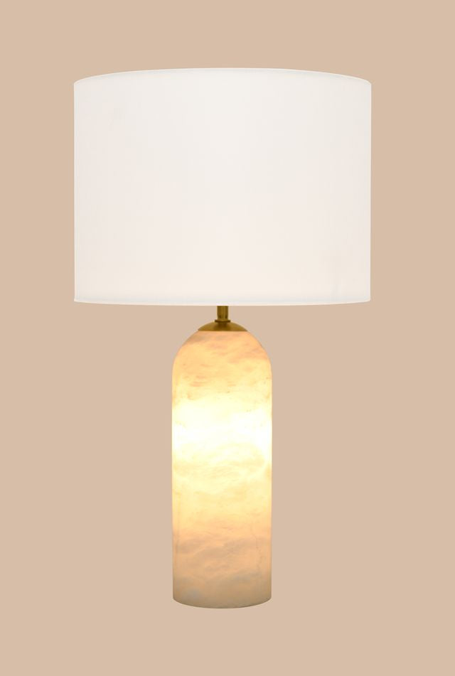 Firma 2 Light Linen Table Lamp with Alabaster Base