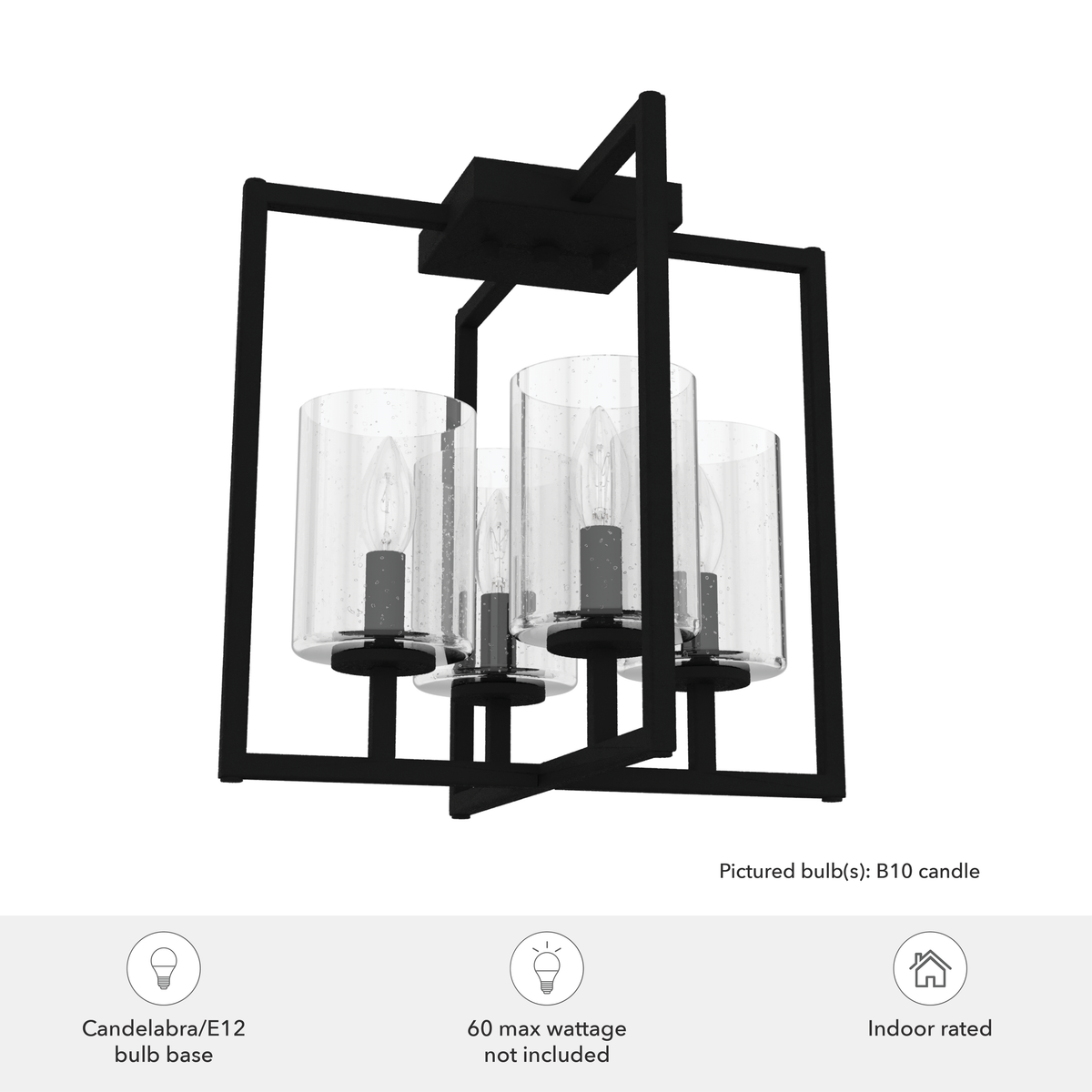 Kerrison 14.5-inch 4-light Natural Black Iron Semi-Flush Mount with Seeded Glass