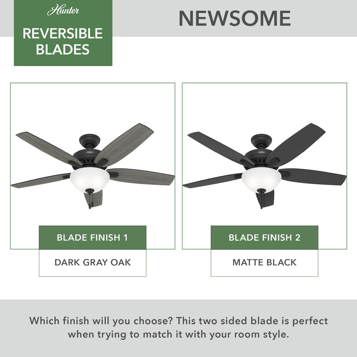52 inch Newsome Matte Black Ceiling Fan with LED Light Kit and Pull Chain