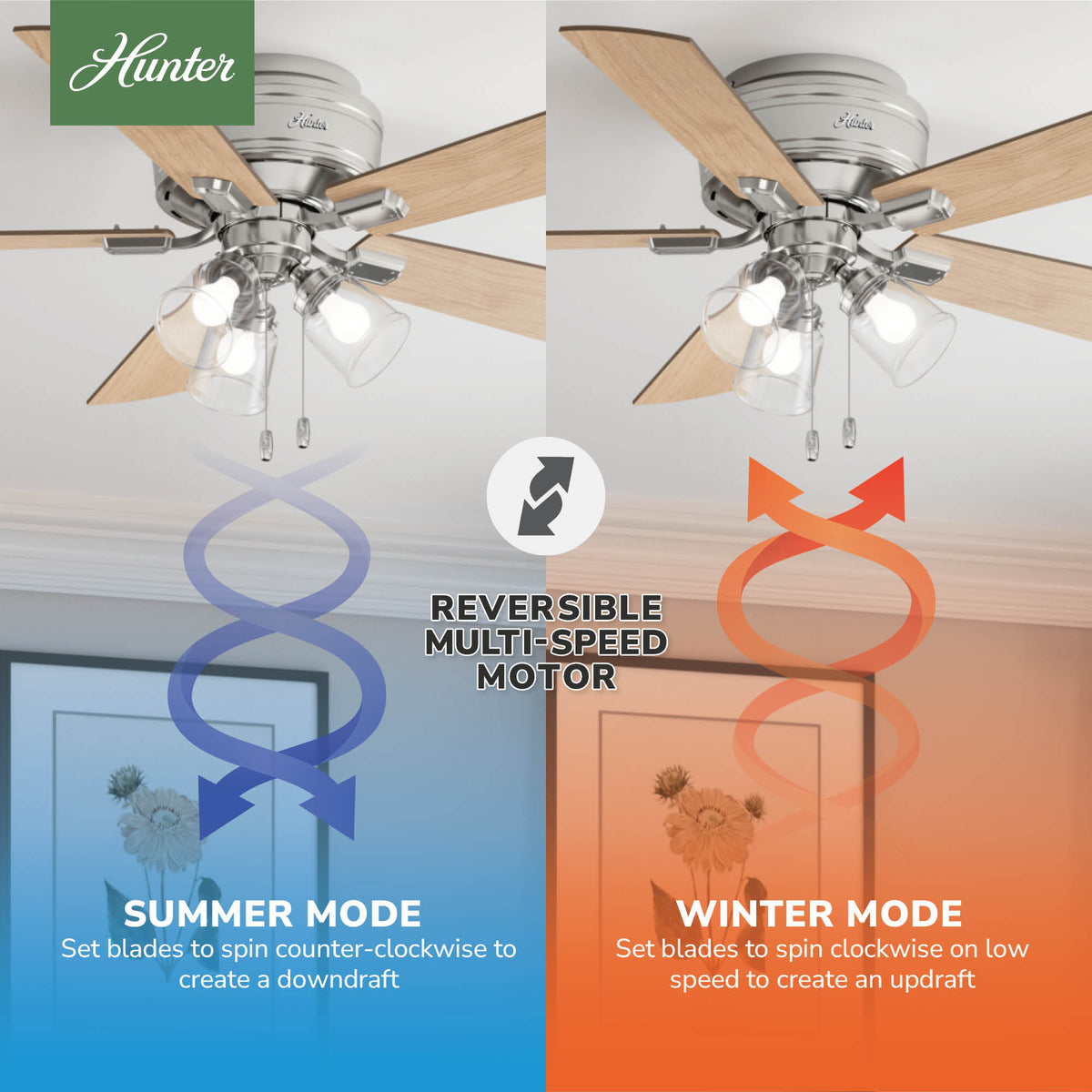 52 inch Crestfield Brushed Nickel Low Profile Ceiling Fan with LED Light Kit and Pull Chain