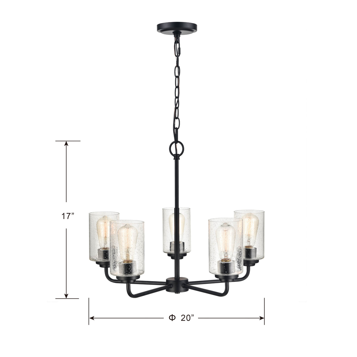 18.75'' Moven Matte Black 5 Light Chandelier